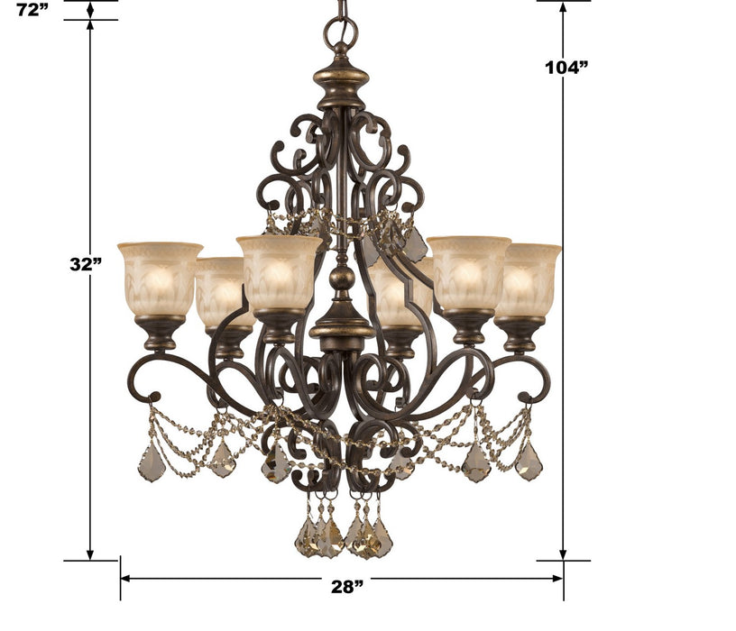Crystorama 7516-BU-GT-MWP Six Light Chandelier, Bronze Umber