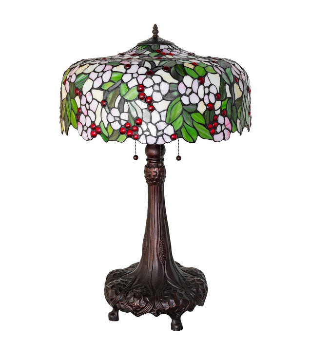 Meyda Tiffany 15404 Three Light Table Lamp, Beige Pink Red
