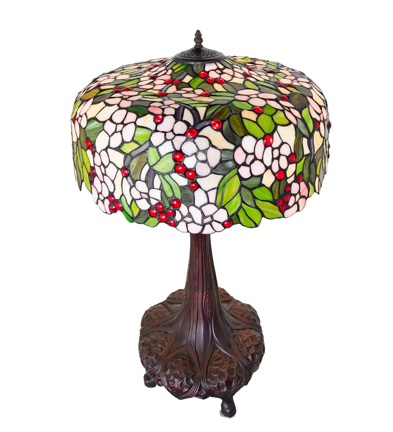 Meyda Tiffany 15404 Three Light Table Lamp, Beige Pink Red