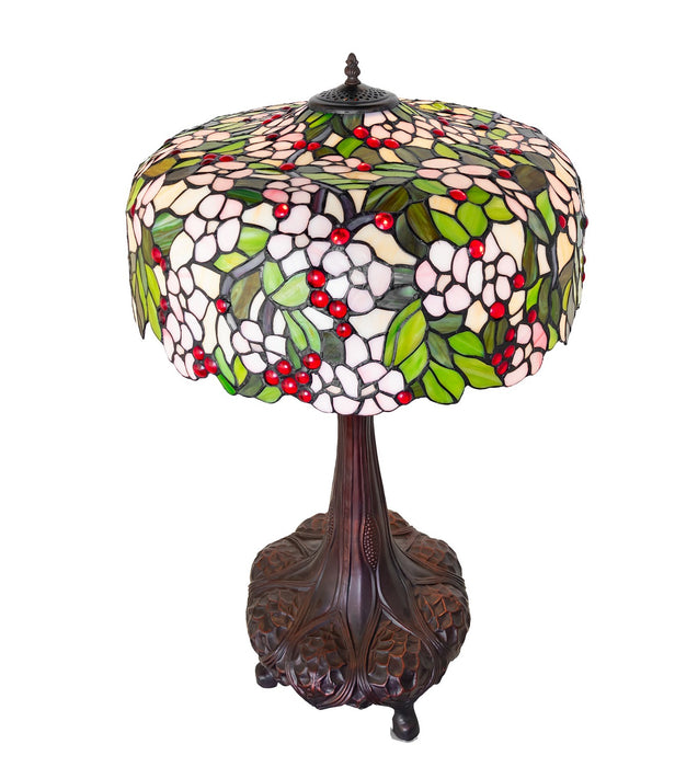 Meyda Tiffany 15404 Three Light Table Lamp, Beige Pink Red