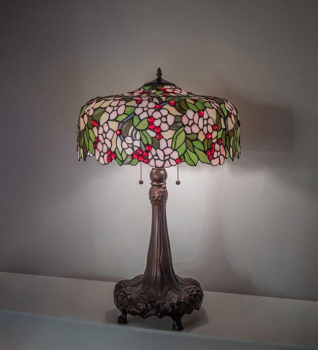 Meyda Tiffany 15404 Three Light Table Lamp, Beige Pink Red