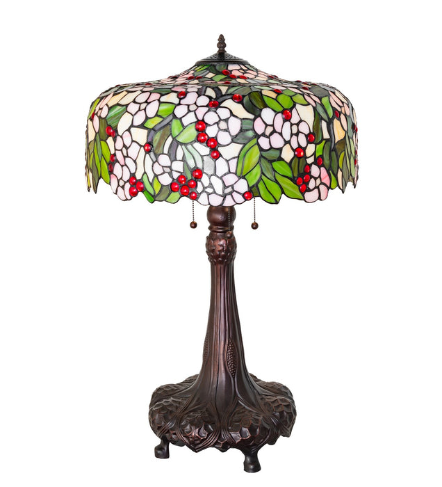 Meyda Tiffany 15404 Three Light Table Lamp, Beige Pink Red