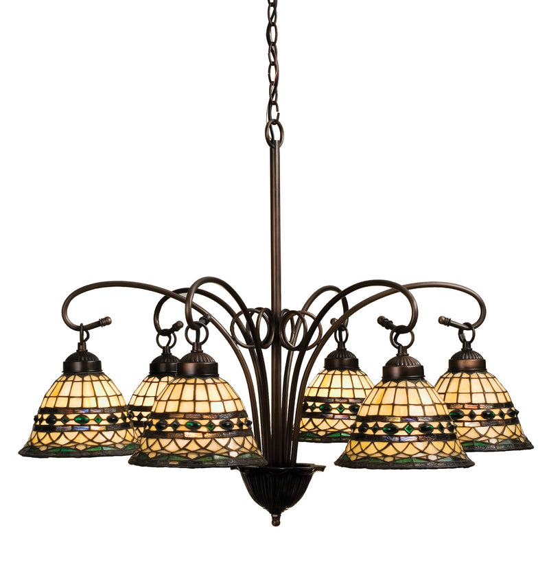 Meyda Tiffany 18528 Six Light Chandelier, Natural Wood,Brushed Nickel