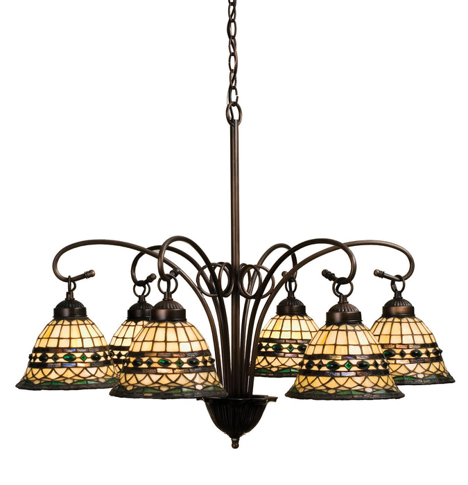 Meyda Tiffany 18528 Six Light Chandelier, Natural Wood,Brushed Nickel