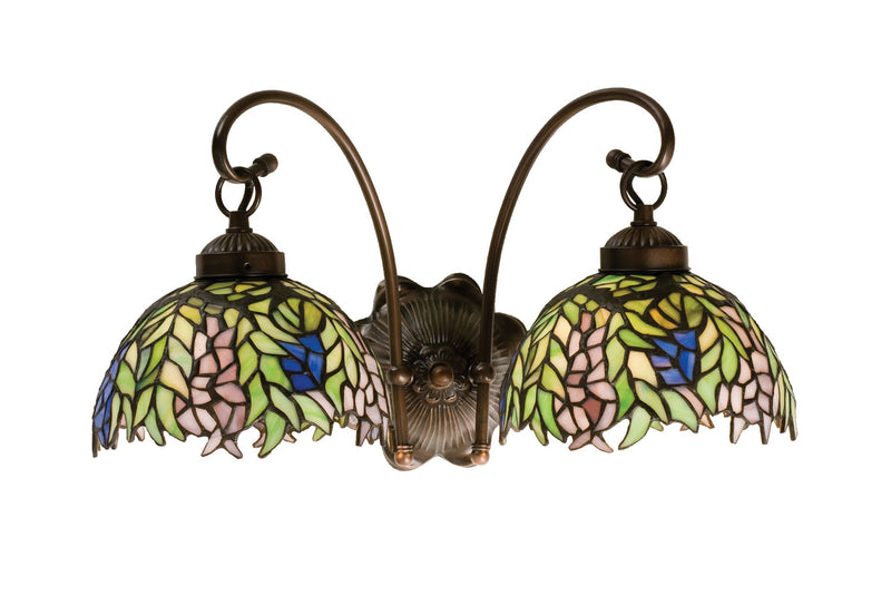 Meyda Tiffany 18697 Two Light Wall Sconce, Lt Blue Pr Lt Green Mahogany Bronze