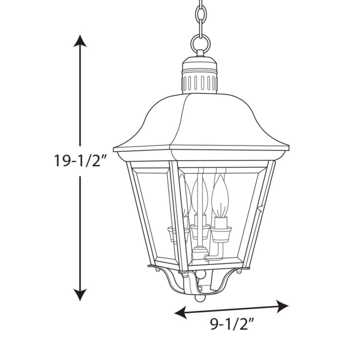 Progress Lighting P5587-20 Three Light Hanging Lantern, Antique Bronze