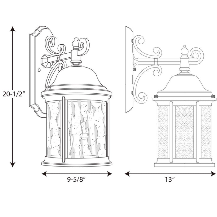 Progress Lighting P5651-31 Three Light Large Wall Lantern, Textured Black