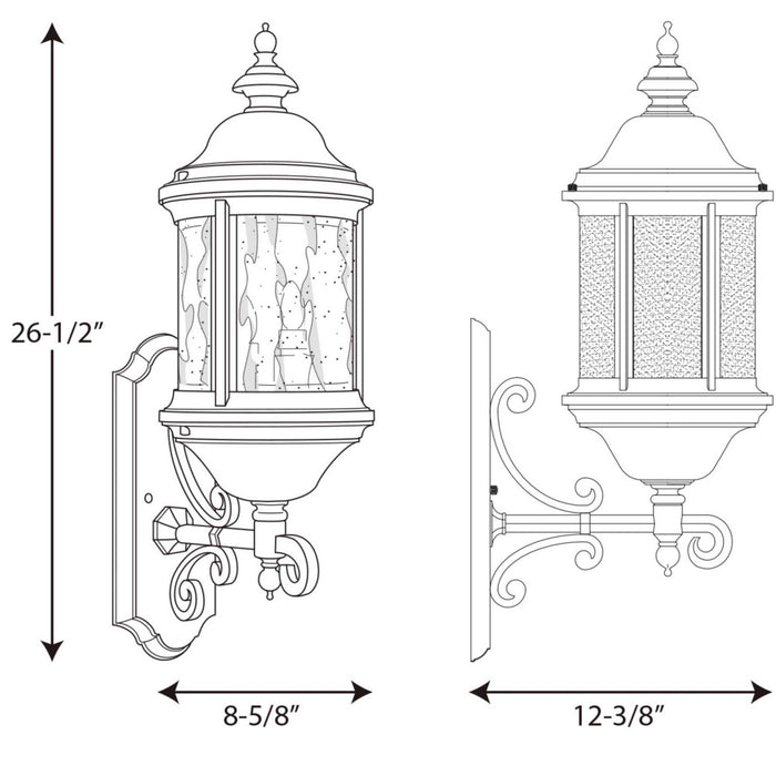 Progress Lighting P5652-31 Three Light Large Wall Lantern, Textured Black