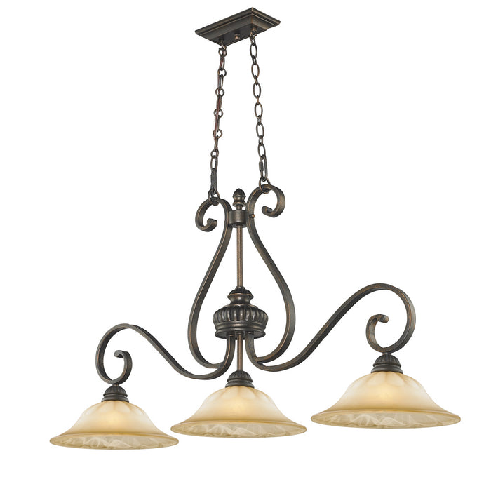 Golden 7116-10 LC Three Light Linear Pendant, Leather Crackle