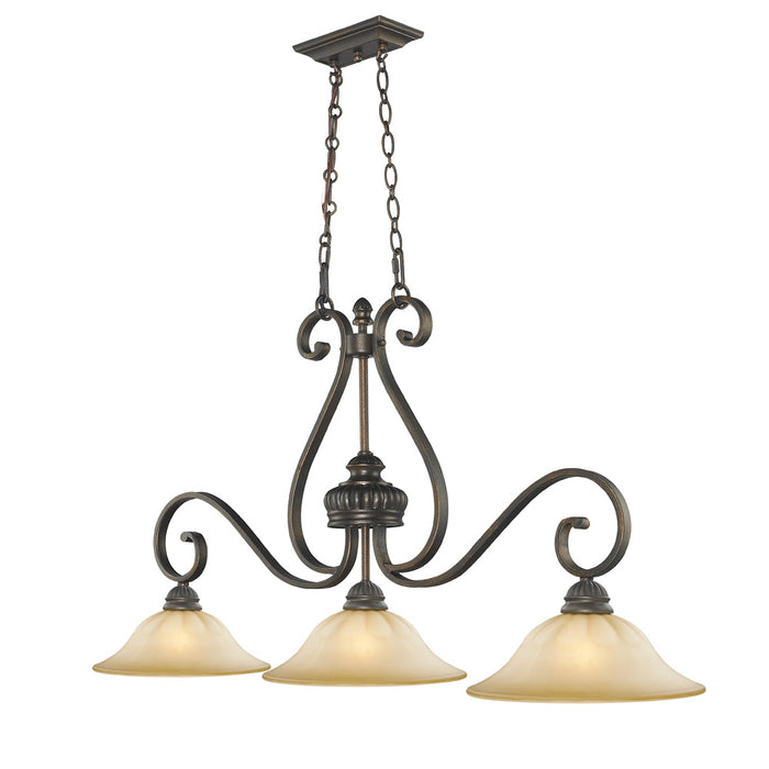 Golden 7116-10 LC Three Light Linear Pendant, Leather Crackle