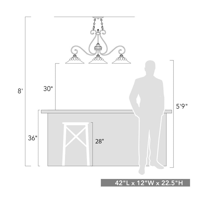 Golden 7116-10 LC Three Light Linear Pendant, Leather Crackle