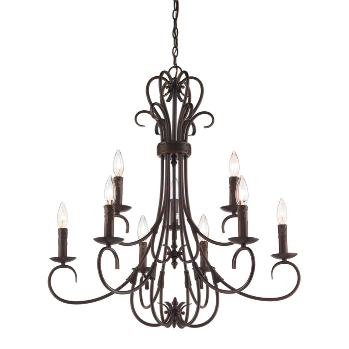 Golden 8606-CN9 RBZ Nine Light Chandelier, Rubbed Bronze
