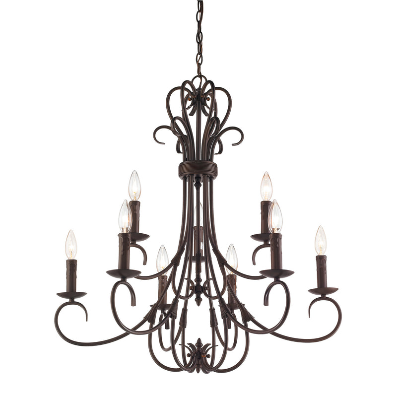 Golden 8606-CN9 RBZ Nine Light Chandelier, Rubbed Bronze