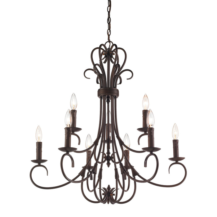 Golden 8606-CN9 RBZ Nine Light Chandelier, Rubbed Bronze