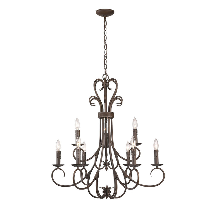 Golden 8606-CN9 RBZ Nine Light Chandelier, Rubbed Bronze