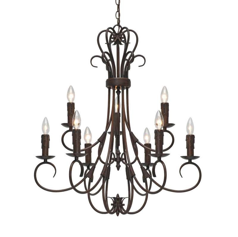 Golden 8606-CN9 RBZ Nine Light Chandelier, Rubbed Bronze