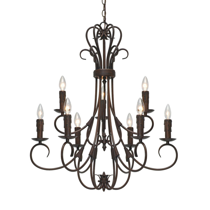 Golden 8606-CN9 RBZ Nine Light Chandelier, Rubbed Bronze