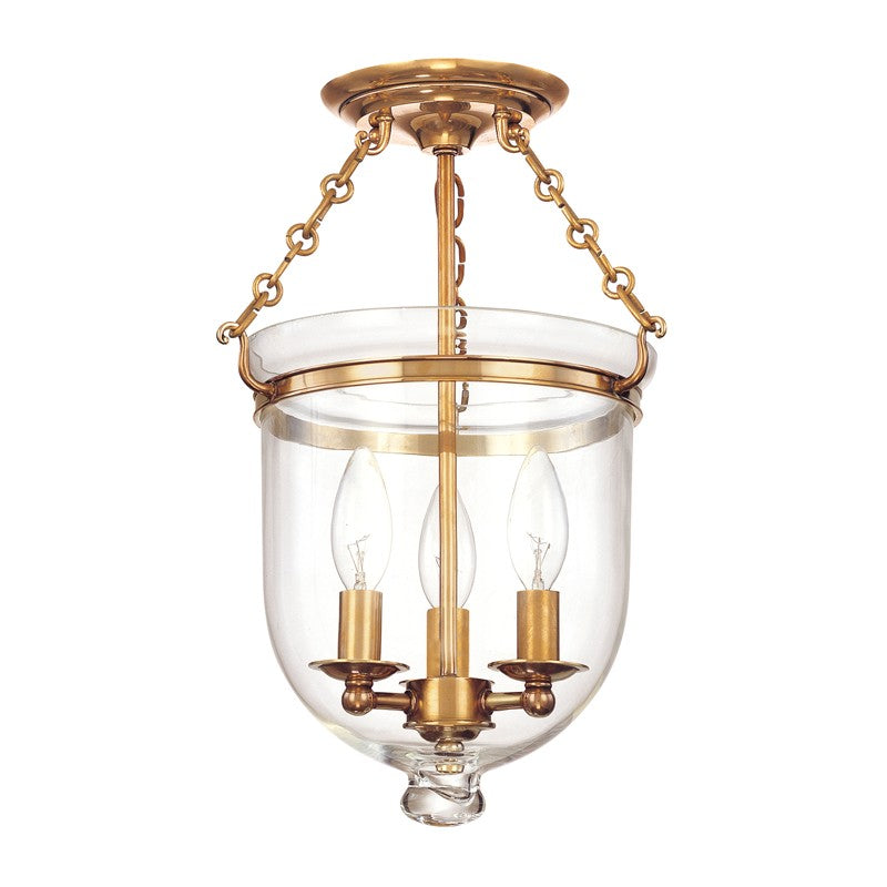 Hudson Valley 251-AGB-C1 Three Light Semi Flush Mount, Aged Brass