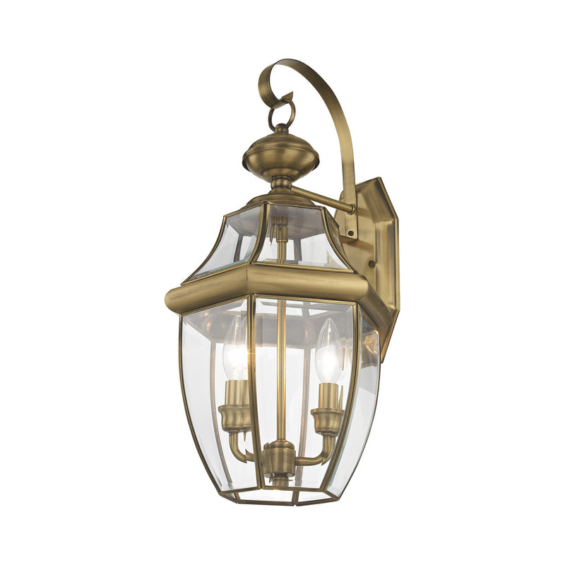 Livex Lighting 2251-01 Two Light Outdoor Wall Lantern, Antique Brass