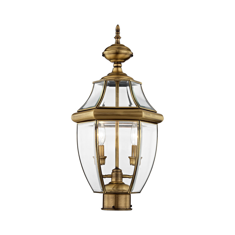 Livex Lighting 2254-01 Two Light Outdoor Post Lantern, Antique Brass