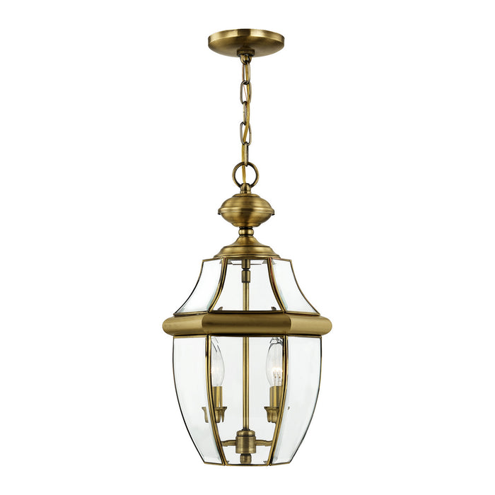 Livex Lighting 2255-01 Two Light Outdoor Pendant, Antique Brass