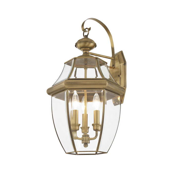 Livex Lighting 2351-01 Three Light Outdoor Wall Lantern, Antique Brass