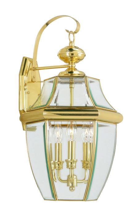 Livex Lighting 2351-02 Three Light Outdoor Wall Lantern, Polished Brass