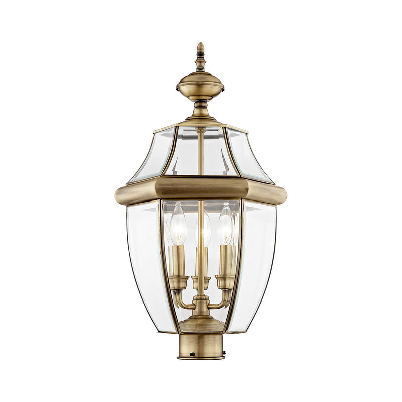 Livex Lighting 2354-01 Three Light Post-Top Lanterm, Antique Brass