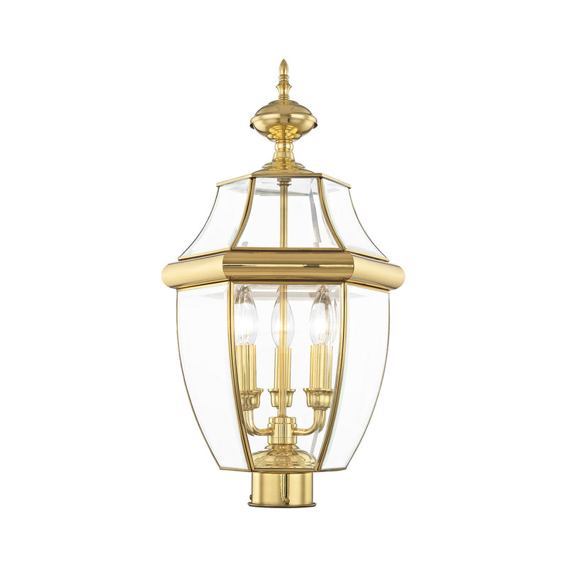 Livex Lighting 2354-02 Three Light Post-Top Lanterm, Polished Brass
