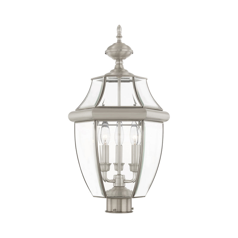 Livex Lighting 2354-91 Three Light Post-Top Lanterm, Brushed Nickel
