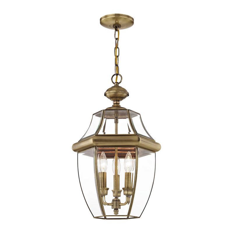 Livex Lighting 2355-01 Three Light Outdoor Pendant, Antique Brass