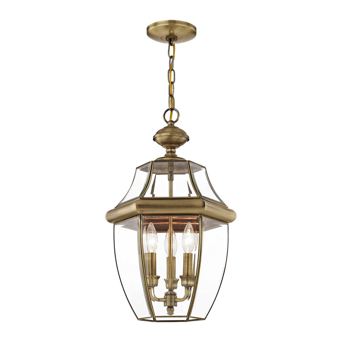 Livex Lighting 2355-01 Three Light Outdoor Pendant, Antique Brass