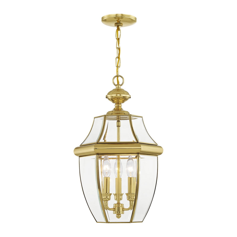 Livex Lighting 2355-02 Three Light Outdoor Pendant, Polished Brass