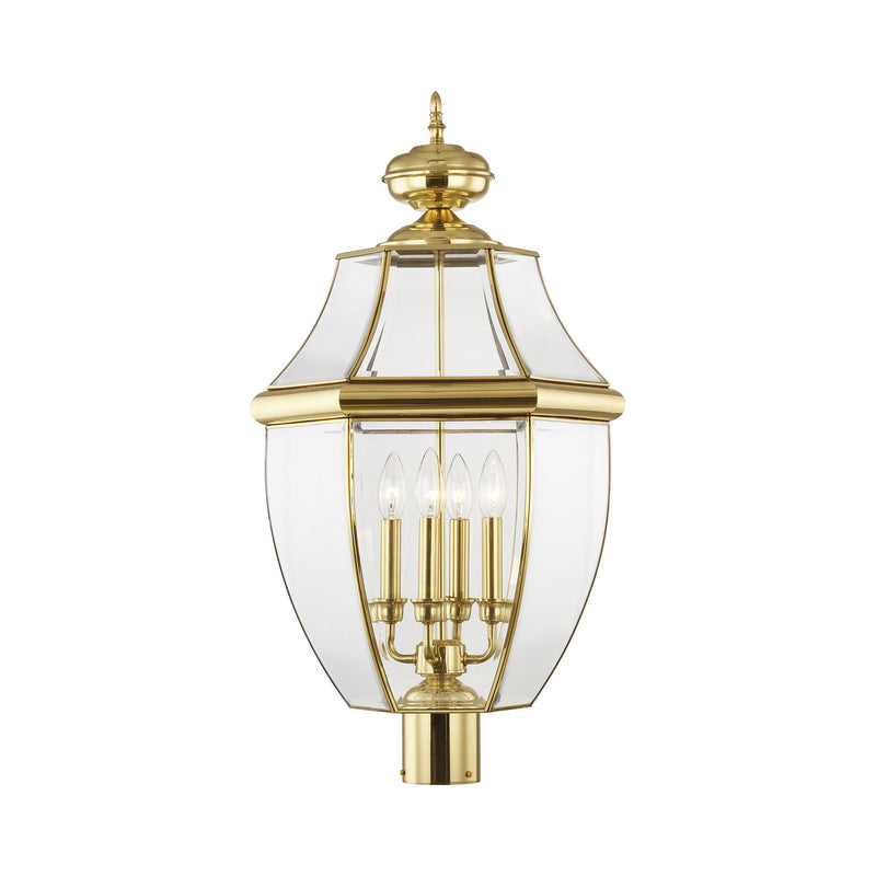 Livex Lighting 2358-02 Four Light Outdoor Post Lantern, Polished Brass