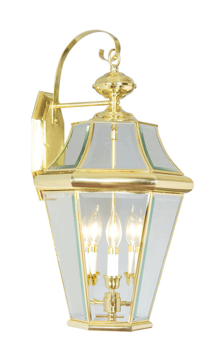 Livex Lighting 2361-02 Three Light Outdoor Wall Lantern, Polished Brass