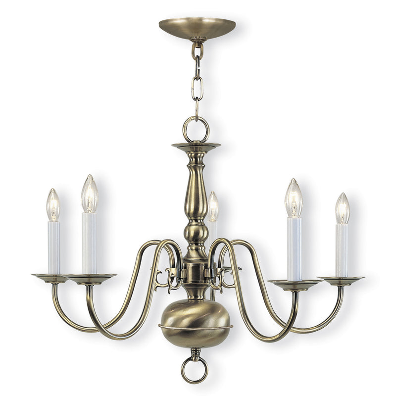 Livex Lighting 5005-01 Five Light Chandelier, Antique Brass