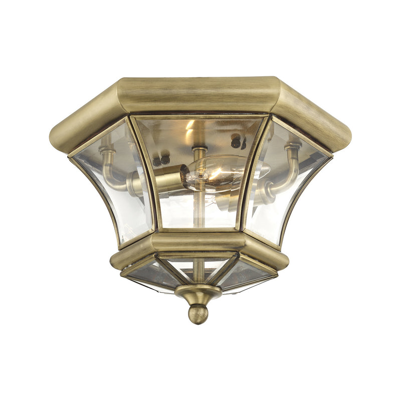 Livex Lighting 7052-01 Two Light Outdoor Ceiling Mount, Antique Brass