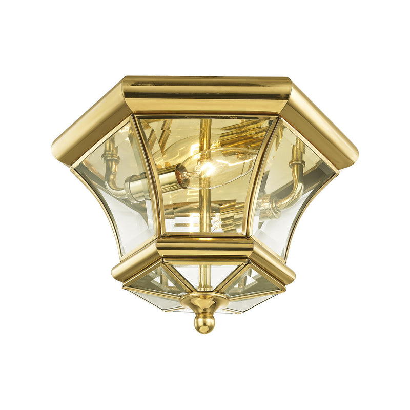 Livex Lighting 7052-02 Two Light Outdoor Ceiling Mount, Polished Brass