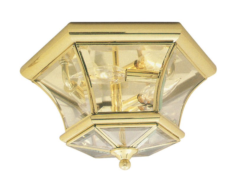 Livex Lighting 7053-02 Three Light Outdoor Ceiling Mount, Polished Brass