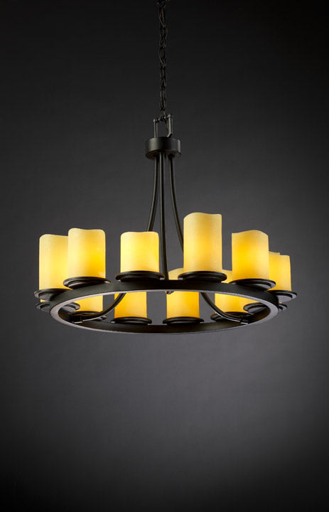 Justice Designs CNDL-8768-14-AMBR-MBLK 12 Light Chandelier, Matte Black