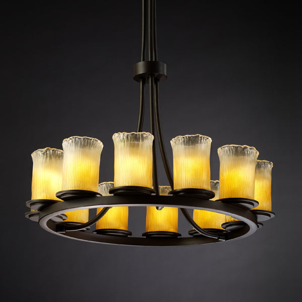 Justice Designs GLA-8763-16-GLDC-DBRZ 12 Light Chandelier, Dark Bronze