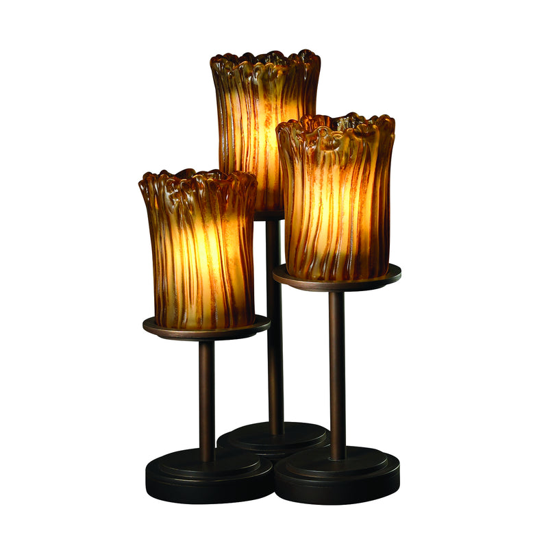 Justice Designs GLA-8797-16-AMBR-DBRZ Three Light Table Lamp, Dark Bronze