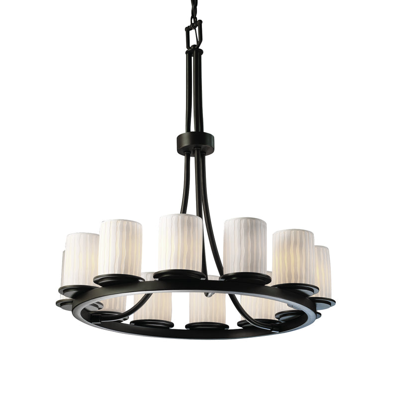 Justice Designs POR-8763-10-WFAL-DBRZ 12 Light Chandelier, Dark Bronze