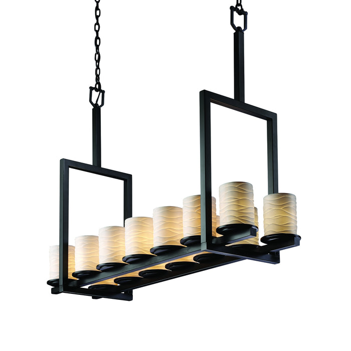 Justice Designs POR-8764-10-WAVE-MBLK 14 Light Chandelier, Matte Black
