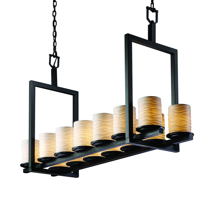 Justice Designs POR-8769-10-WAVE-MBLK 14 Light Chandelier, Matte Black