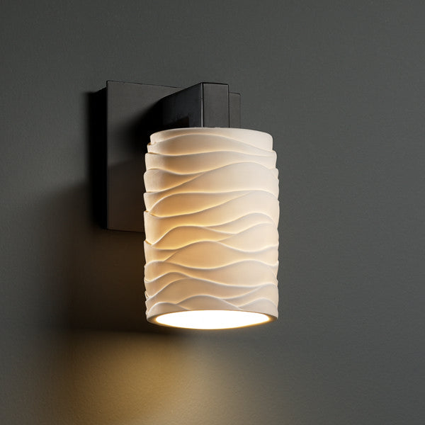 Justice Designs POR-8921-10-WAVE-MBLK One Light Wall Sconce, Matte Black