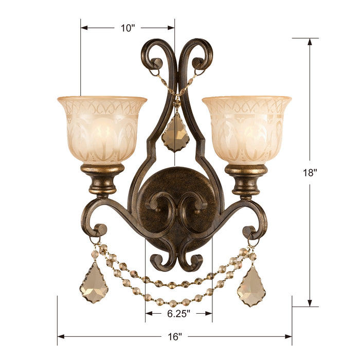 Crystorama 7502-BU-GT-MWP Two Light Wall Sconce, Bronze Umber