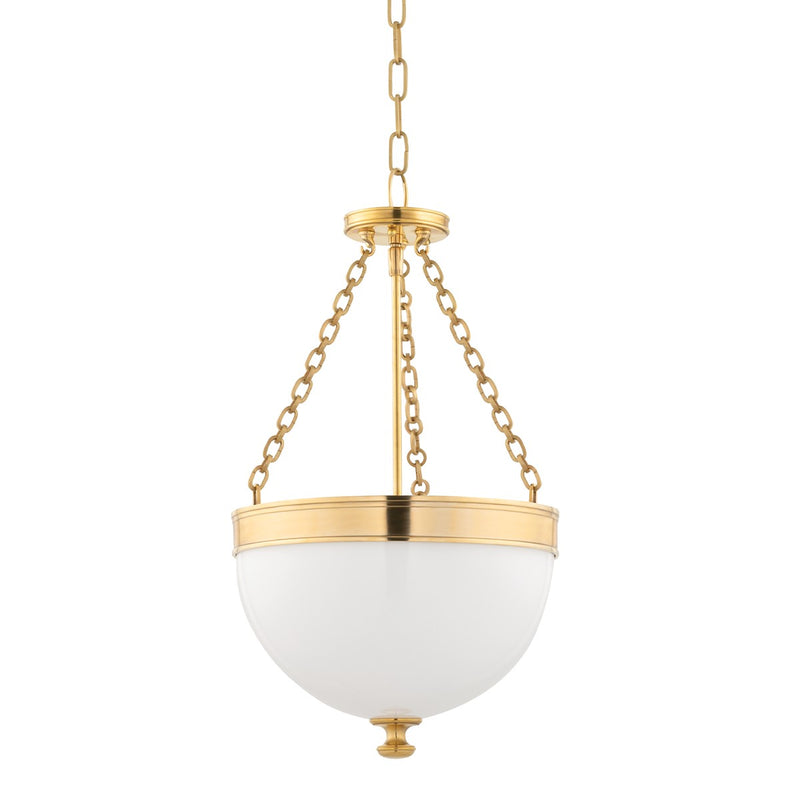 Hudson Valley 324-AGB Three Light Pendant, Aged Brass