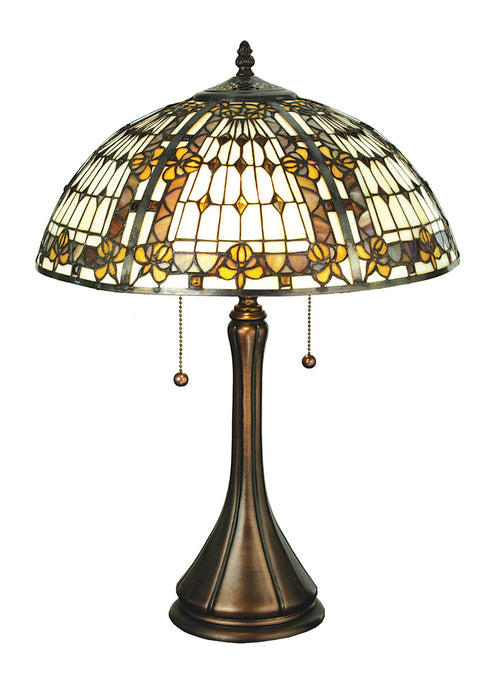 Meyda Tiffany 27031 Two Light Table Lamp, Beige Ha Green/Blue Amber