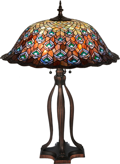 Meyda Tiffany 28504 Three Light Table Lamp, Green/Blue Pbag Purple/Blue Lt Blue Aqua/Green